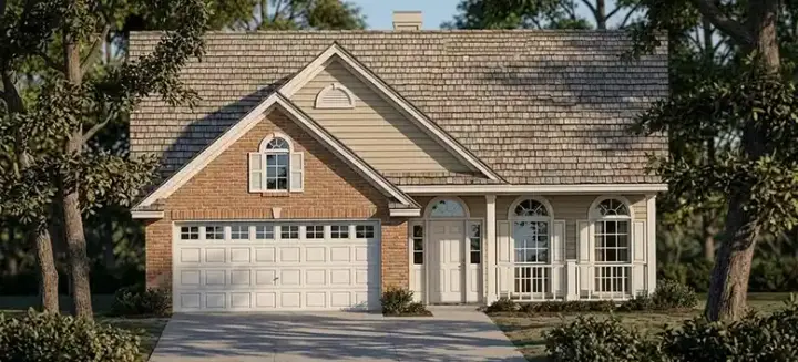 Country house plans 75-235 - front exterior, 1,595 sq ft, 3 bed, 2 bath house plans | Monster House Plans