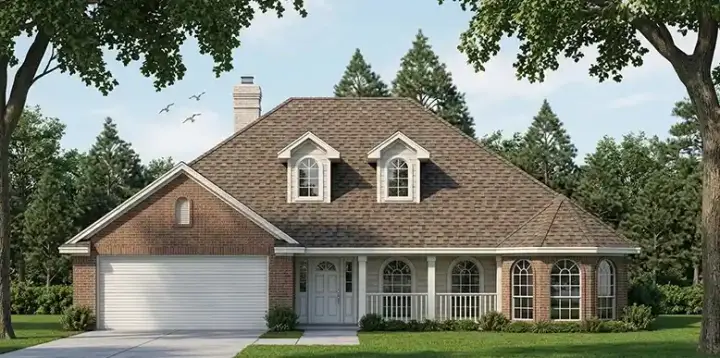 Traditional house plans 75-237 - front exterior, 1,599 sq ft, 3 bed, 2 bath house plans | Monster House Plans