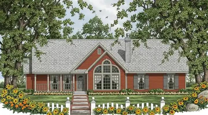 Country house plans 75-277 - front exterior, 1,676 sq ft, 4 bed, 2 bath house plans | Monster House Plans