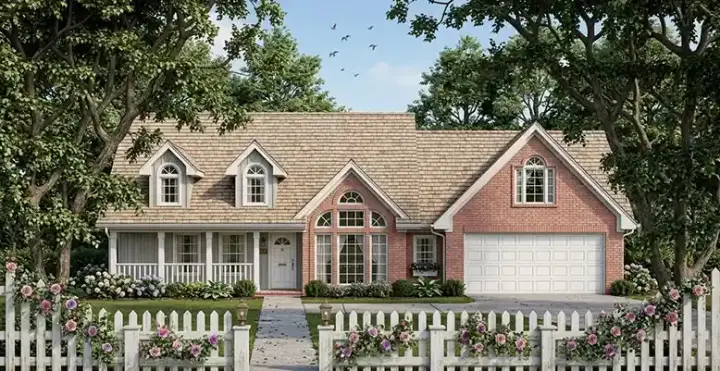 Country house plans 75-280 - front exterior, 1,687 sq ft, 3 bed, 2 bath house plans | Monster House Plans