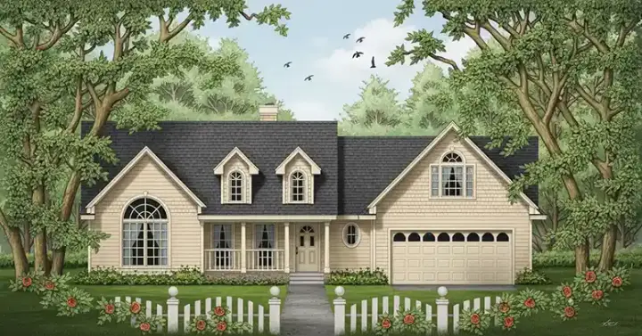 Country house plans 75-281 - front exterior, 1,688 sq ft, 3 bed, 2 bath house plans | Monster House Plans
