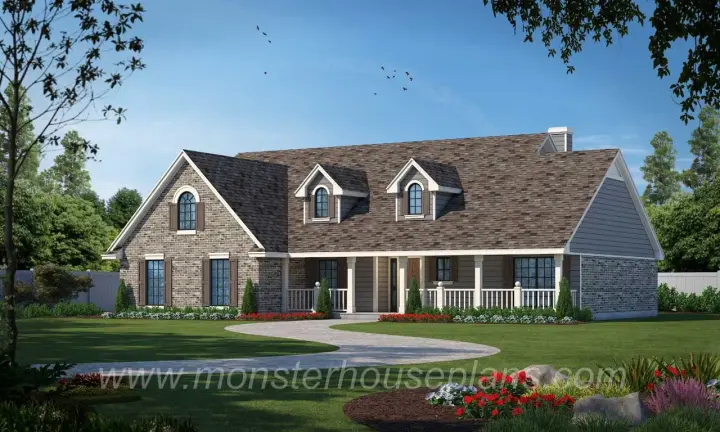 Country house plans 75-338 - front exterior, 1,823 sq ft, 3 bed, 2 bath house plans | Monster House Plans