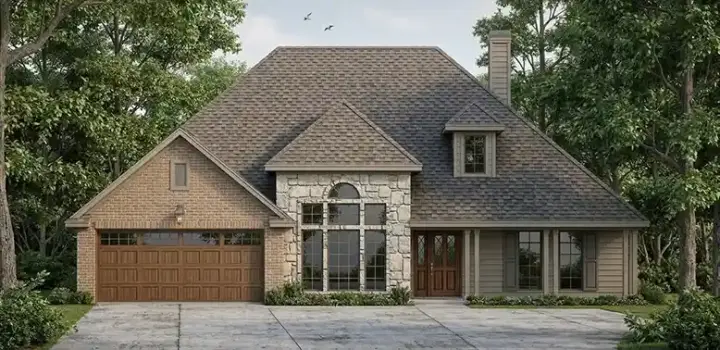 French Country house plans 75-340 - front exterior, 1,827 sq ft, 3 bed, 2 bath house plans | Monster House Plans