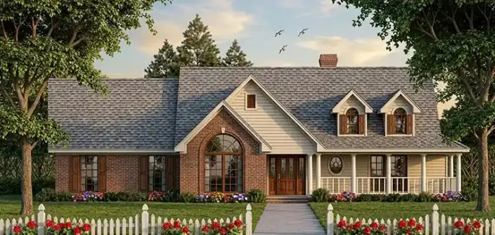Country house plans 75-352 - front exterior, 1,856 sq ft, 4 bed, 2 bath house plans | Monster House Plans