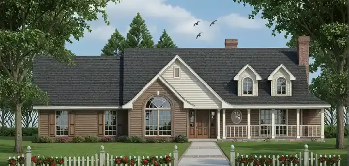 Country house plans 75-411 - front exterior, 2,020 sq ft, 4 bed, 2 bath house plans | Monster House Plans