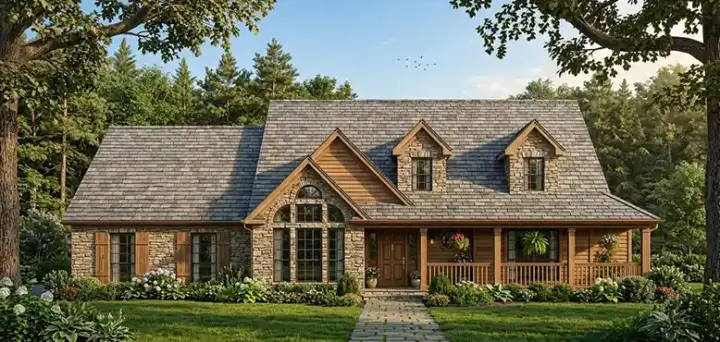 Country house plans 75-413 - front exterior, 2,028 sq ft, 4 bed, 2 bath house plans | Monster House Plans