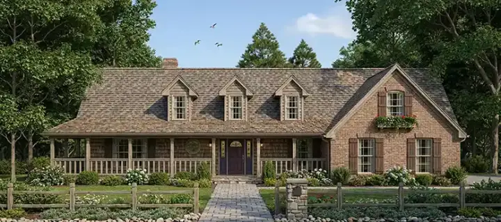 Farmhouse house plans 75-428 - front exterior, 2,075 sq ft, 3 bed, 2 bath house plans | Monster House Plans