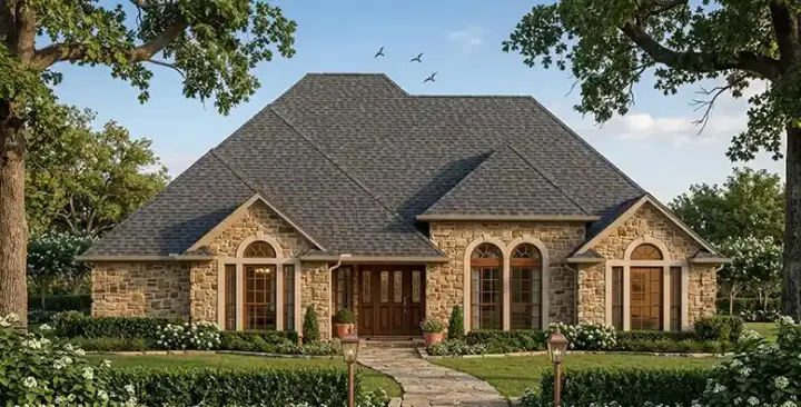 European house plans 75-434 - front exterior, 2,089 sq ft, 4 bed, 3 bath house plans | Monster House Plans