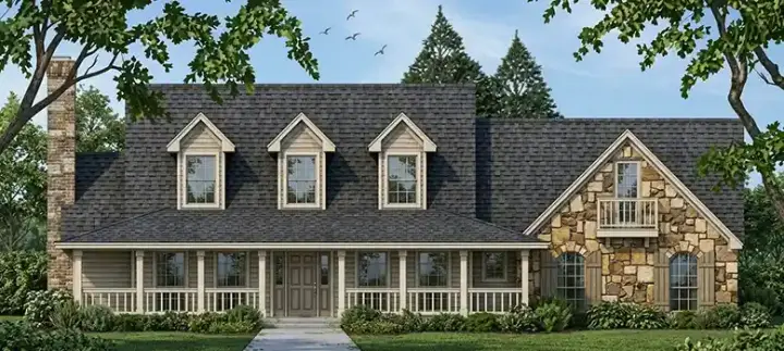 Country house plans 75-458 - front exterior, 2,237 sq ft, 3 bed, 2 bath house plans | Monster House Plans