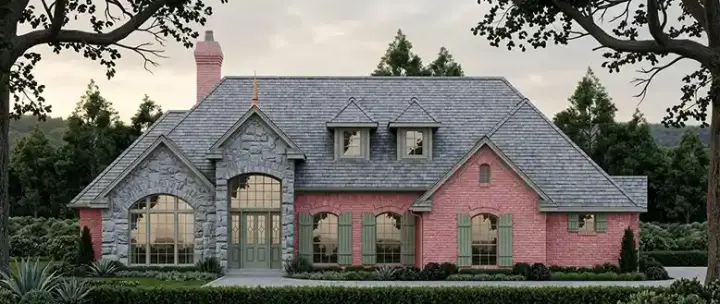 European house plans 75-480 - front exterior, 2,544 sq ft, 3 bed, 2 bath house plans | Monster House Plans