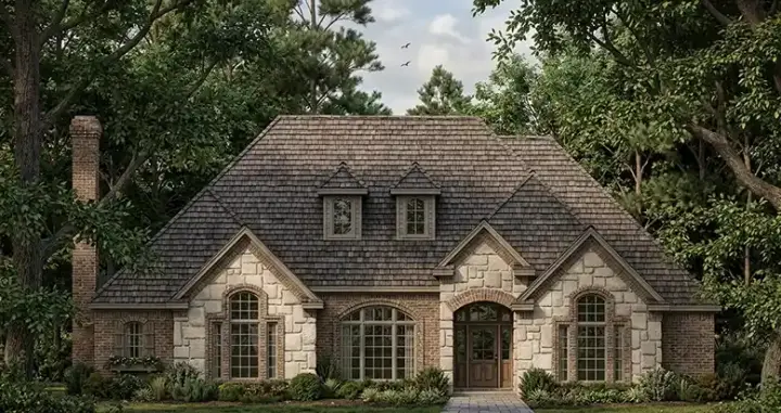 European house plans 75-489 - front exterior, 2,983 sq ft, 4 bed, 2 bath house plans | Monster House Plans