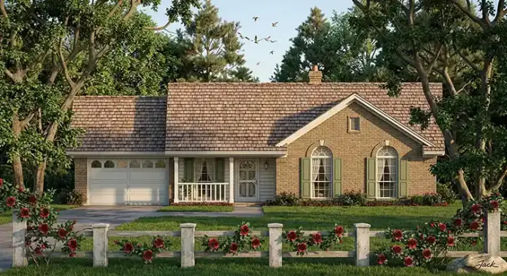Country house plans 75-500 - front exterior, 1,026 sq ft, 3 bed, 2 bath house plans | Monster House Plans