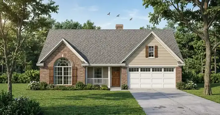 Country house plans 75-503 - front exterior, 1,086 sq ft, 3 bed, 2 bath house plans | Monster House Plans