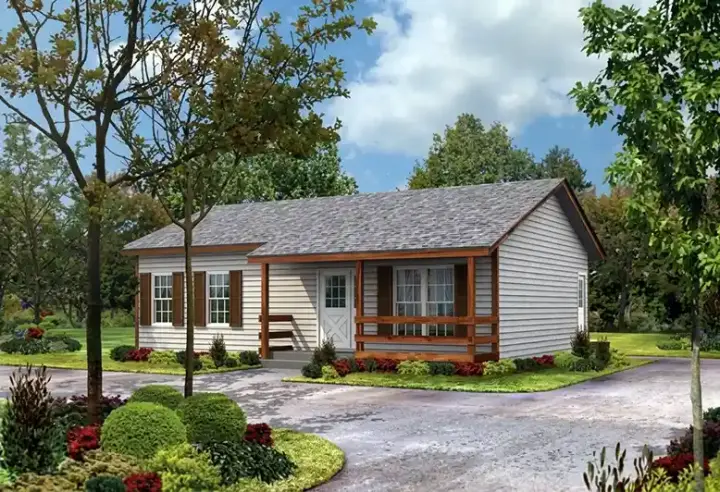 Country house plans 77-109 - front exterior, 864 sq ft, 2 bed, 1 bath house plans | Monster House Plans