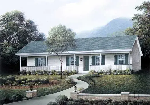 Ranch house plans 77-111 - front exterior, 1,285 sq ft, 3 bed, 2 bath house plans | Monster House Plans