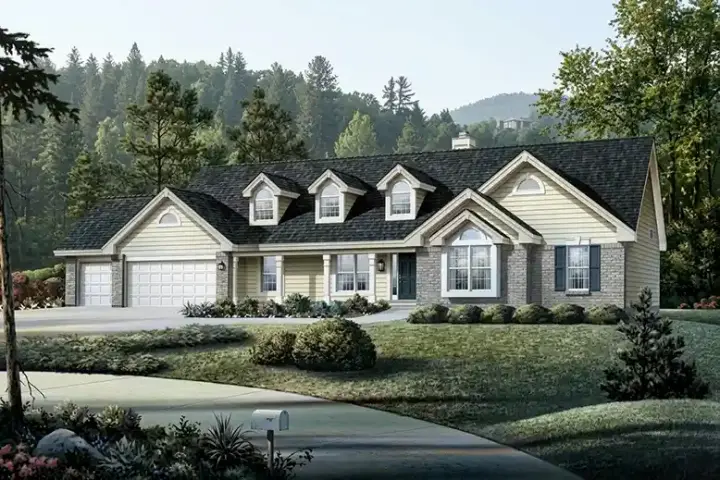 Traditional house plans 77-135 - front exterior, 1,845 sq ft, 3 bed, 2 bath house plans | Monster House Plans