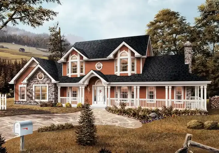 Country house plans 77-140 - front exterior, 2,828 sq ft, 5 bed, 3 bath house plans | Monster House Plans