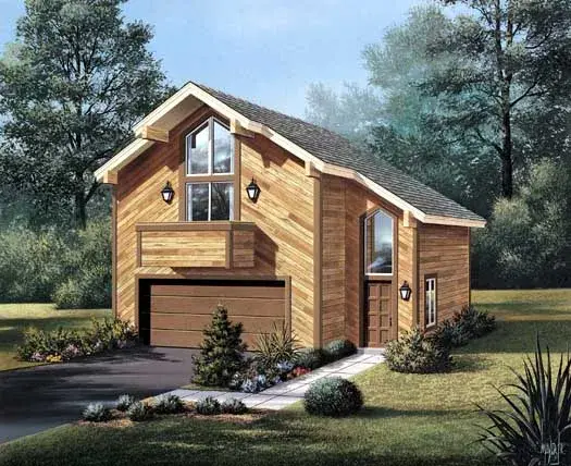 Contemporary house plans 77-152 - front exterior, 654 sq ft, 1 bed, 1 bath house plans | Monster House Plans