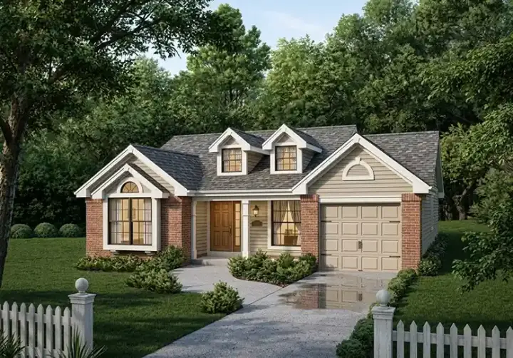 Traditional house plans 77-156 - front exterior, 1,092 sq ft, 3 bed, 1 bath house plans | Monster House Plans