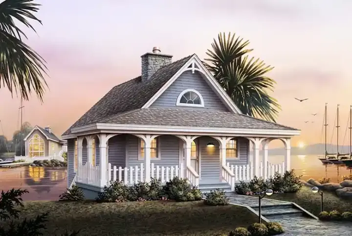 Cottage house plans 77-164 - front exterior, 1,530 sq ft, 2 bed, 1 bath house plans | Monster House Plans