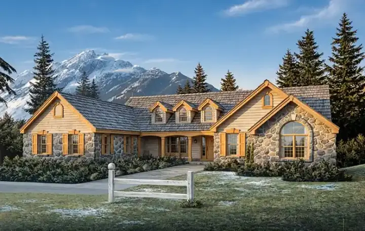 Ranch house plans 77-173 - front exterior, 2,758 sq ft, 4 bed, 2 bath house plans | Monster House Plans