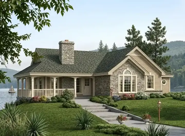 Country house plans 77-193 - front exterior, 1,922 sq ft, 2 bed, 2 bath house plans | Monster House Plans