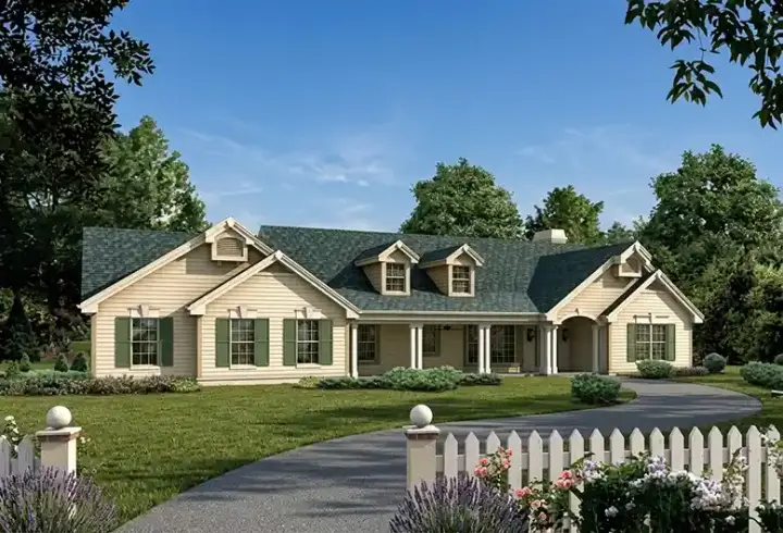 Country house plans 77-203 - front exterior, 2,514 sq ft, 3 bed, 2 bath house plans | Monster House Plans