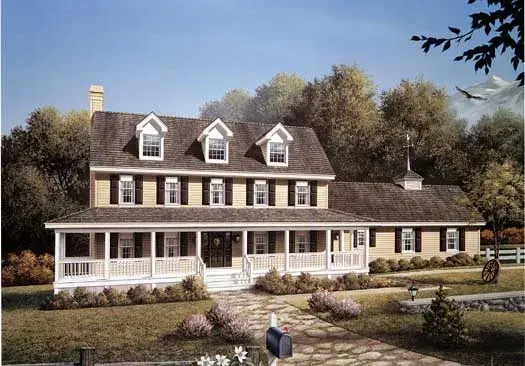 Farmhouse house plans 77-204 - front exterior, 2,727 sq ft, 4 bed, 2 bath house plans | Monster House Plans