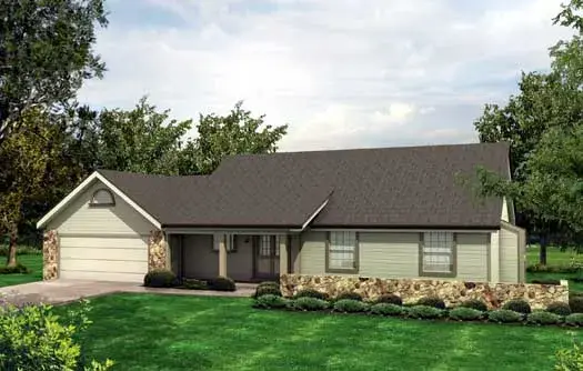 Ranch house plans 77-206 - front exterior, 1,278 sq ft, 3 bed, 1 bath house plans | Monster House Plans