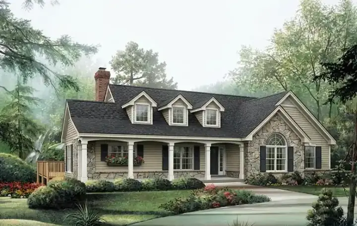 Country house plans 77-210 - front exterior, 1,787 sq ft, 3 bed, 2 bath house plans | Monster House Plans