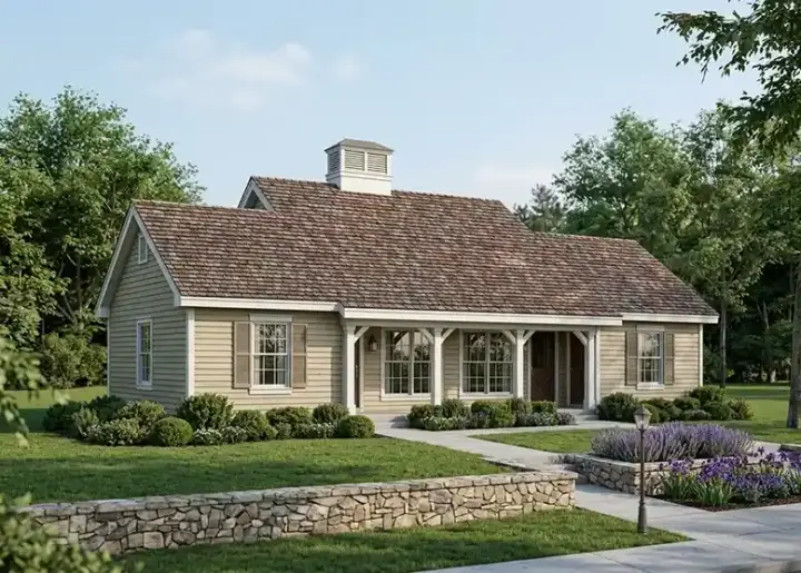 Country house plans 77-218 - front exterior, 1,076 sq ft, 2 bed, 2 bath house plans | Monster House Plans