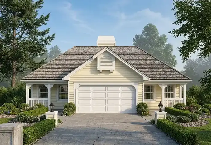 Traditional house plans 77-220 - front exterior, 844 sq ft, 2 bed, 2 bath house plans | Monster House Plans