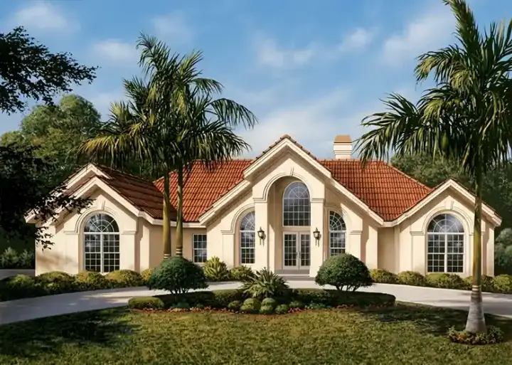 Sunbelt house plans 77-223 - front exterior, 2,398 sq ft, 3 bed, 2 bath house plans | Monster House Plans