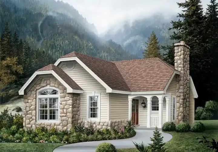 English Country house plans 77-228 - front exterior, 1,547 sq ft, 2 bed, 2 bath house plans | Monster House Plans