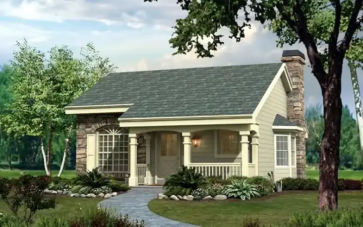 Country house plans 77-229 - front exterior, 1,207 sq ft, 2 bed, 1 bath house plans | Monster House Plans