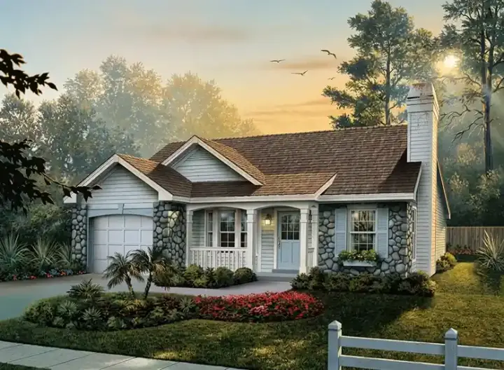 Country house plans 77-235 - front exterior, 1,169 sq ft, 3 bed, 2 bath house plans | Monster House Plans