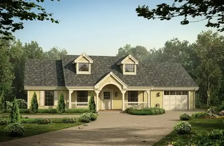 Country house plans 77-251 - front exterior, 1,365 sq ft, 3 bed, 2 bath house plans | Monster House Plans