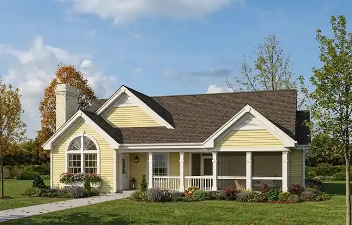 Country house plans 77-253 - front exterior, 1,072 sq ft, 2 bed, 2 bath house plans | Monster House Plans