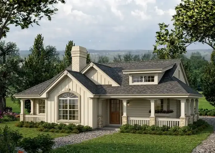 Country house plans 77-258 - front exterior, 1,316 sq ft, 2 bed, 2 bath house plans | Monster House Plans