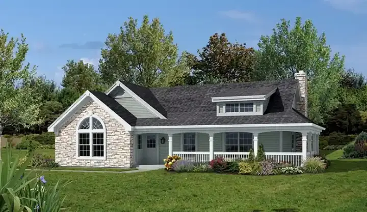 Country house plans 77-260 - front exterior, 801 sq ft, 2 bed, 1 bath house plans | Monster House Plans