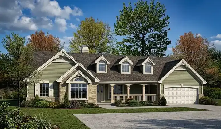 Country house plans 77-261 - front exterior, 1,532 sq ft, 3 bed, 2 bath house plans | Monster House Plans