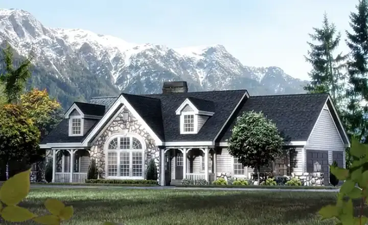 Country house plans 77-262 - front exterior, 1,568 sq ft, 2 bed, 2 bath house plans | Monster House Plans