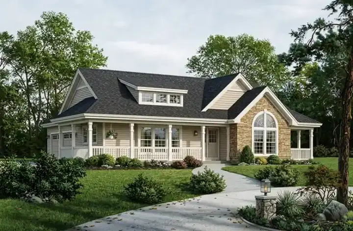 Country house plans 77-265 - front exterior, 1,591 sq ft, 3 bed, 2 bath house plans | Monster House Plans