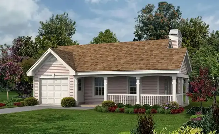 Country house plans 77-267 - front exterior, 480 sq ft, 1 bed, 1 bath house plans | Monster House Plans