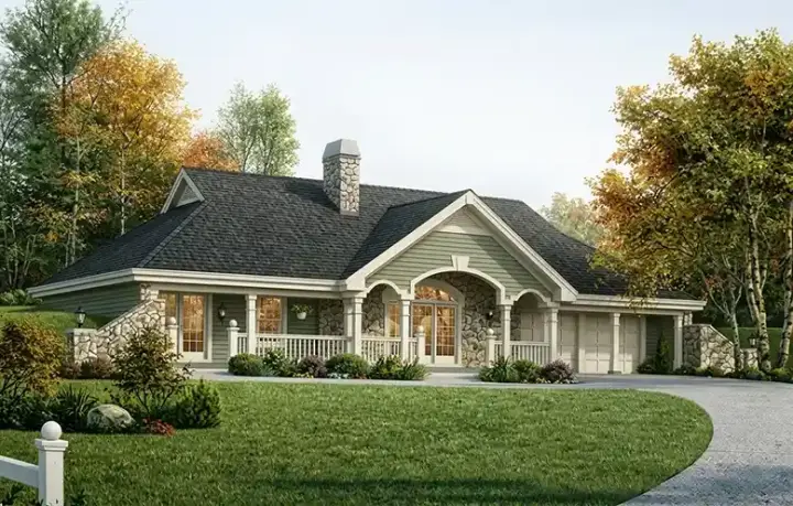 Country house plans 77-286 - front exterior, 1,480 sq ft, 2 bed, 2 bath house plans | Monster House Plans