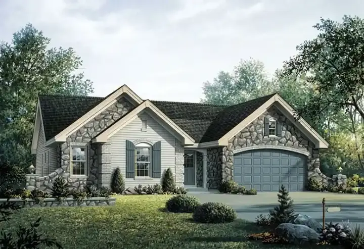 European house plans 77-287 - front exterior, 1,519 sq ft, 4 bed, 2 bath house plans | Monster House Plans