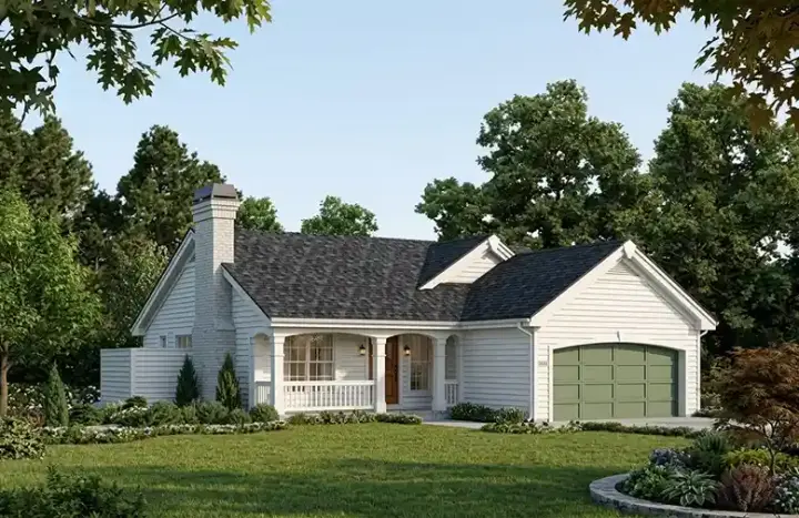Country house plans 77-303 - front exterior, 1,203 sq ft, 4 bed, 2 bath house plans | Monster House Plans