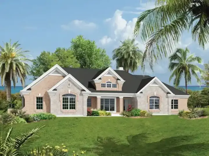 Sunbelt house plans 77-312 - front exterior, 2,560 sq ft, 3 bed, 2 bath house plans | Monster House Plans
