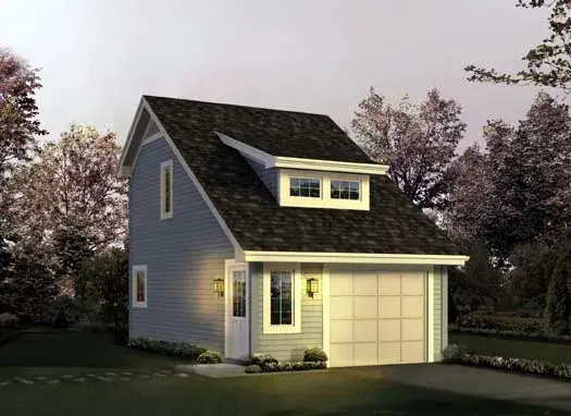 Bungalow house plans 77-320 - front exterior, 342 sq ft, 1 bed, 1 bath house plans | Monster House Plans