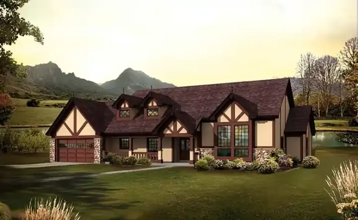 Tudor house plans 77-340 - front exterior, 2,541 sq ft, 4 bed, 3 bath house plans | Monster House Plans